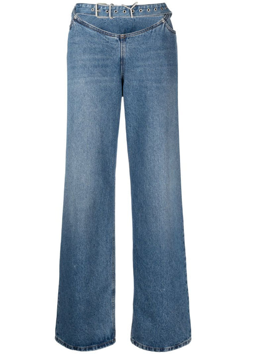 Blue Y Belt Arc Straight-leg Jeans