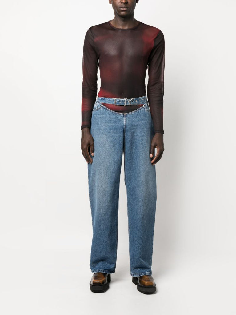 Blue Y Belt Arc Straight-leg Jeans