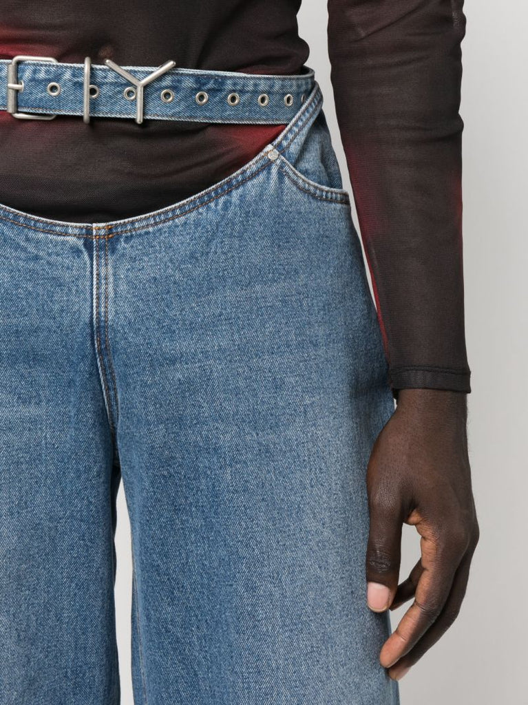 Blue Y Belt Arc Straight-leg Jeans