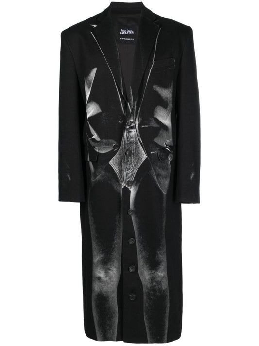 Black Janty Trompe L'oeil Print Coat