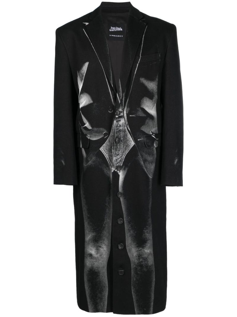 Black Janty Trompe L'oeil Print Coat