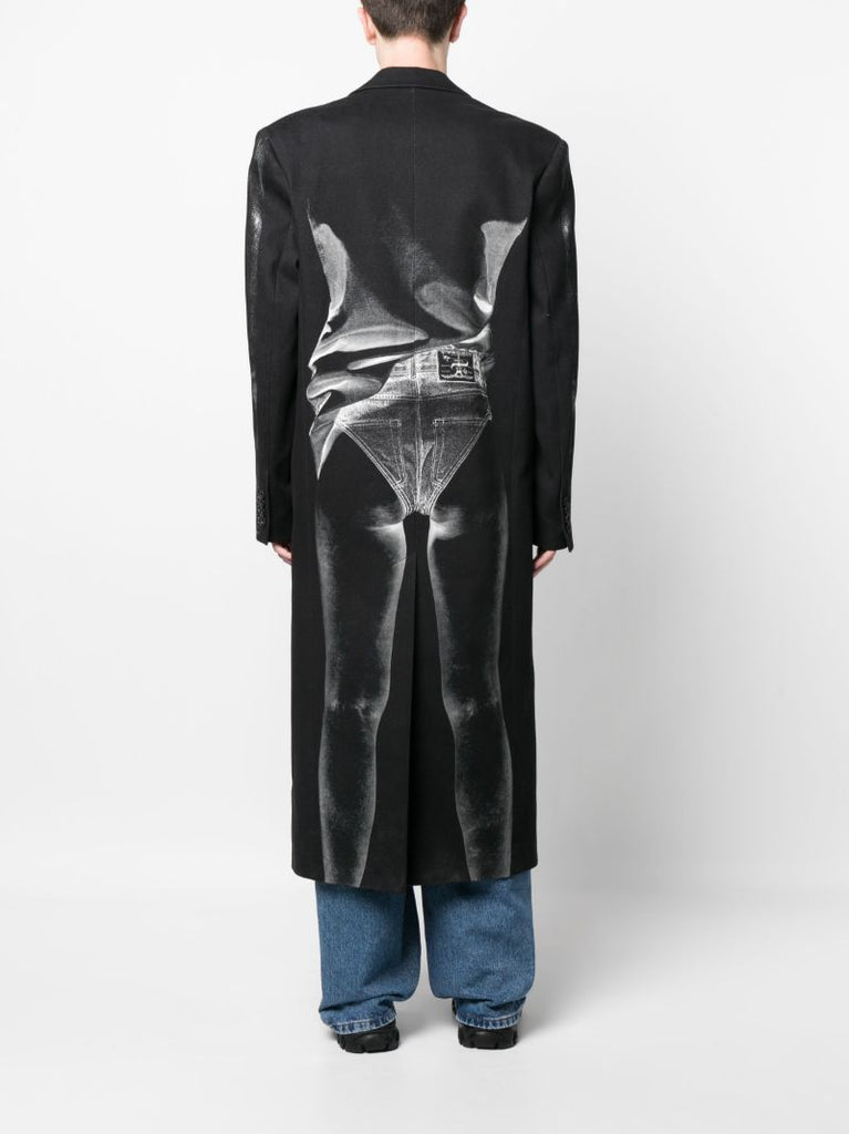 Black Janty Trompe L'oeil Print Coat