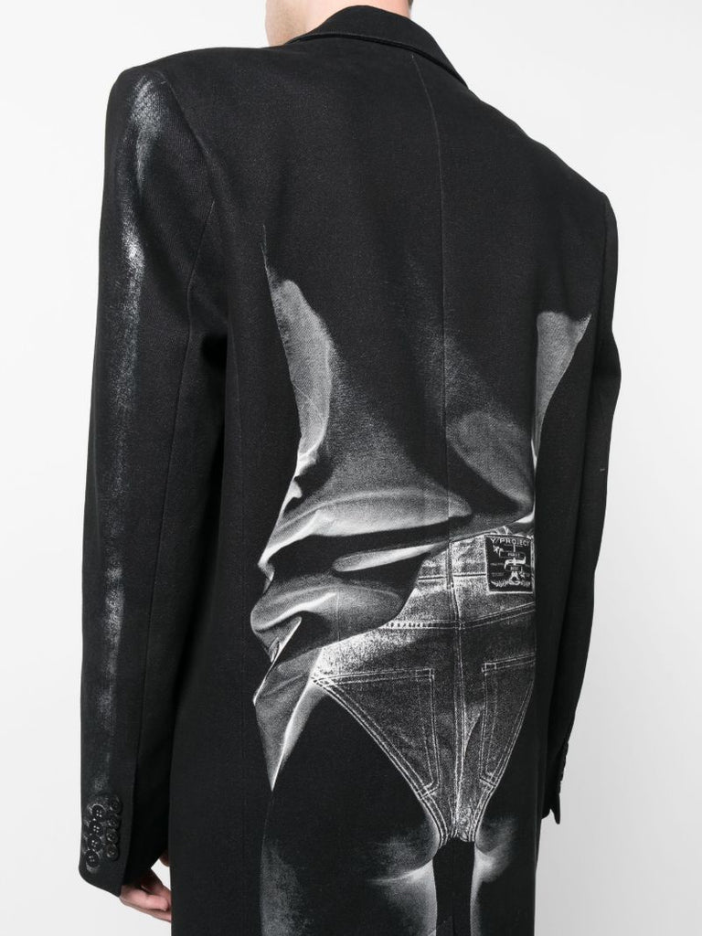 Black Janty Trompe L'oeil Print Coat
