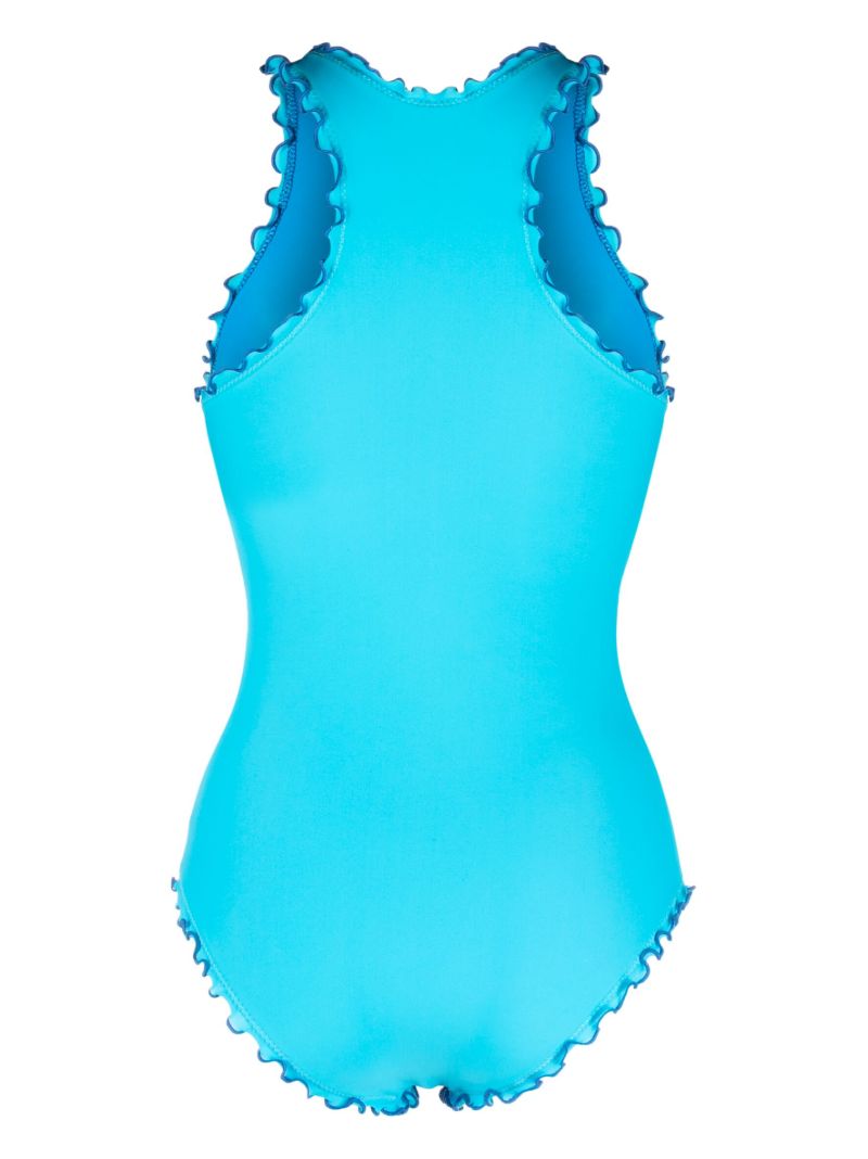 Blue Ruffle Trim Swimsuit