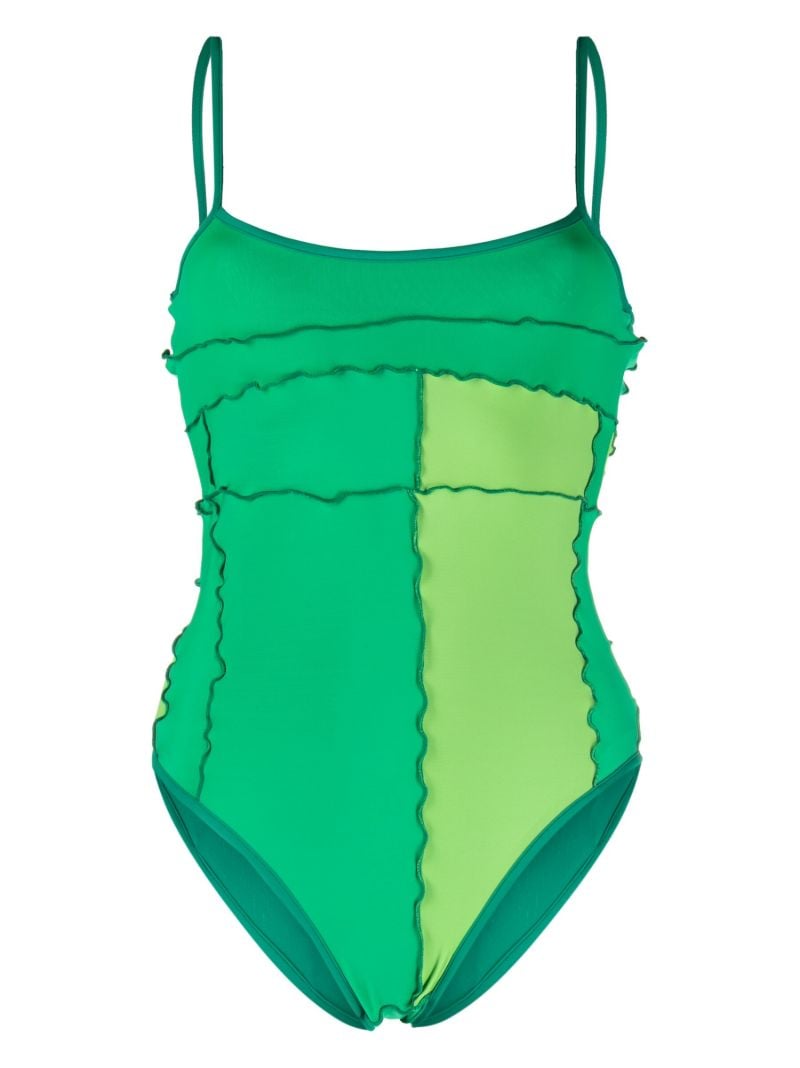 Green Patchwork Spaghetti Strap Swimsuit