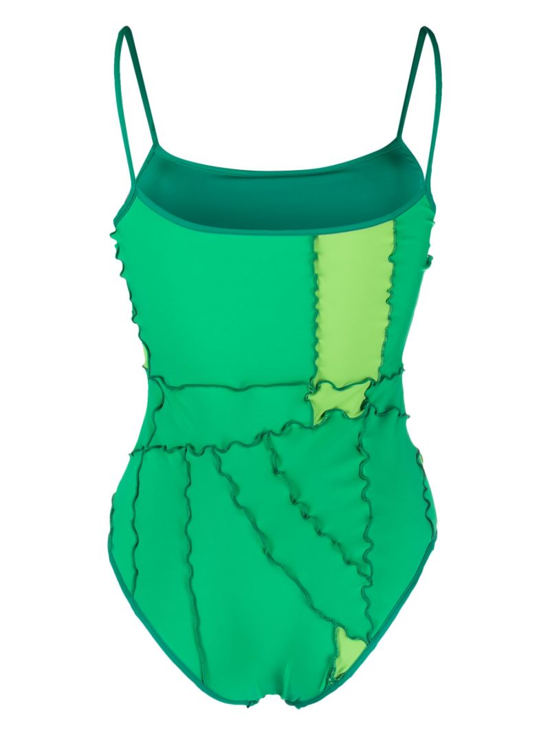 Green Patchwork Spaghetti Strap Swimsuit