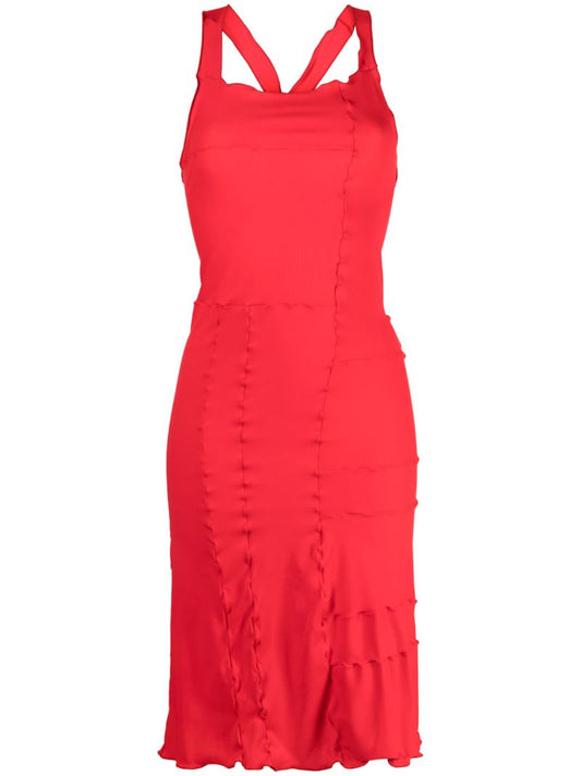 Red Lettuce Trim Midi Dress