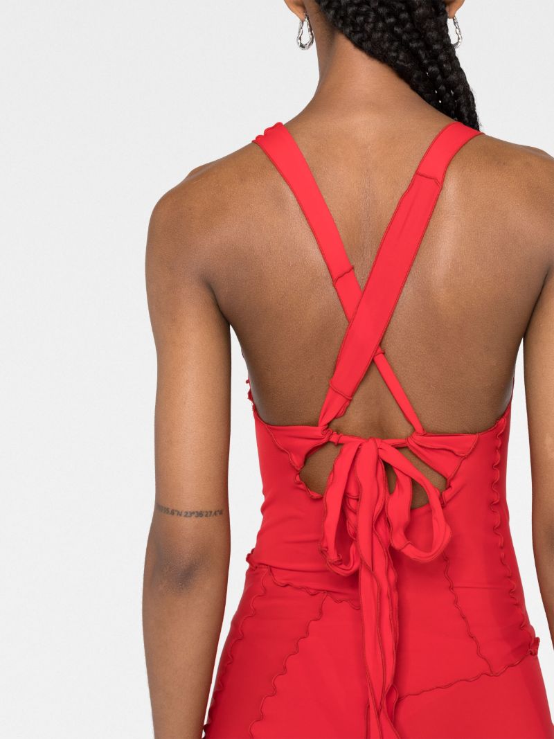Red Lettuce Trim Midi Dress