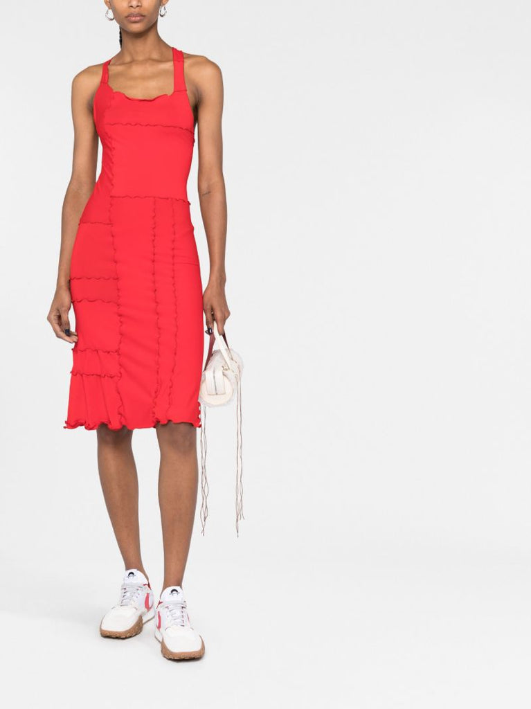 Red Lettuce Trim Midi Dress