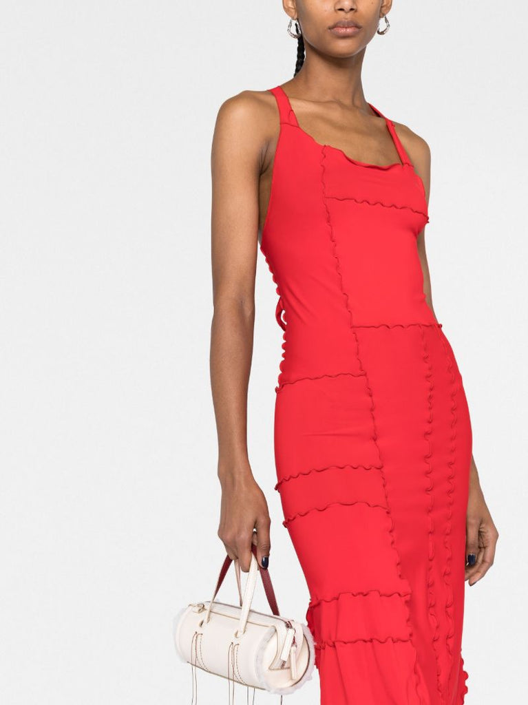 Red Lettuce Trim Midi Dress