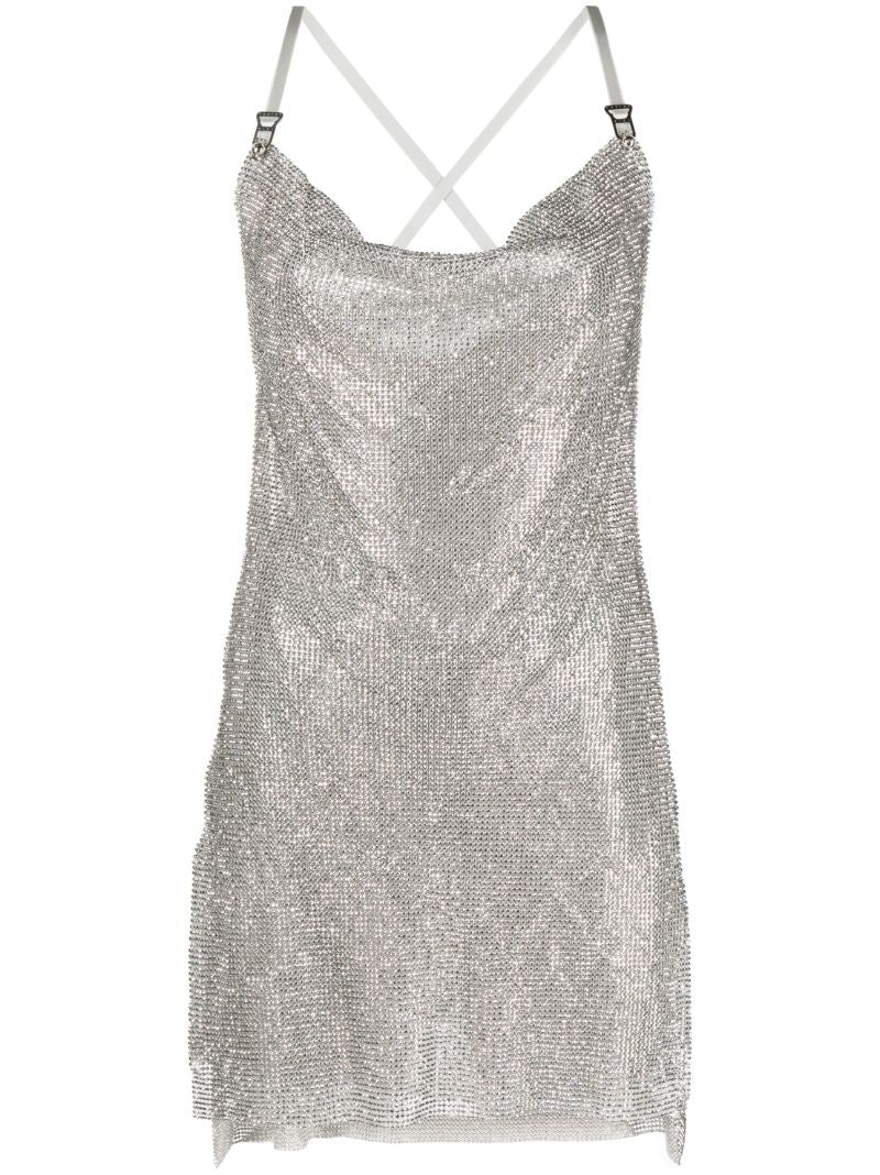 Silver-tone Adrianne Rhinestone Chain Mail Mini Dress