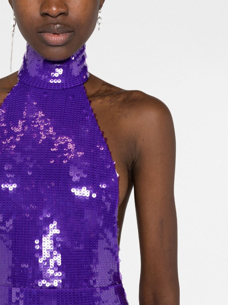 Purple High Neck Sequin Maxi Dress
