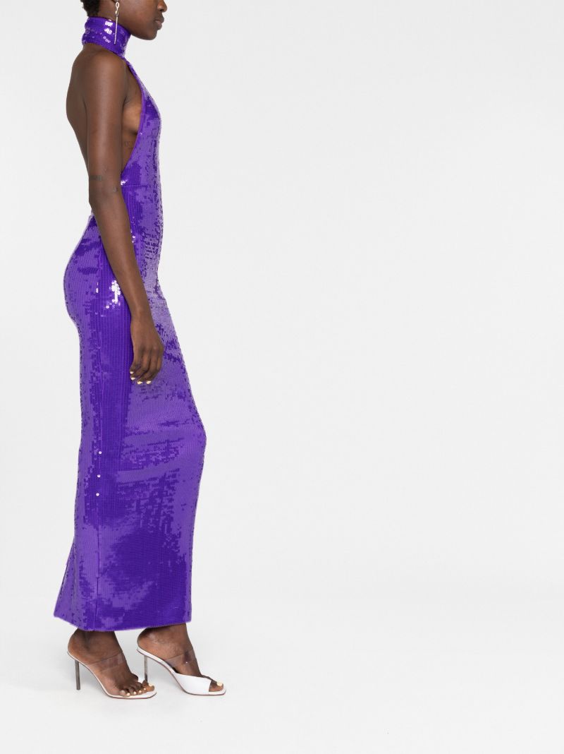 Purple High Neck Sequin Maxi Dress