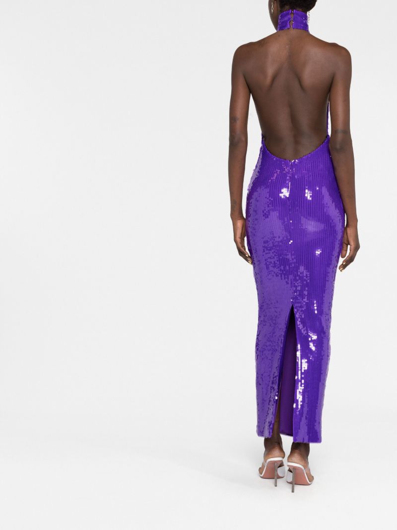 Purple High Neck Sequin Maxi Dress