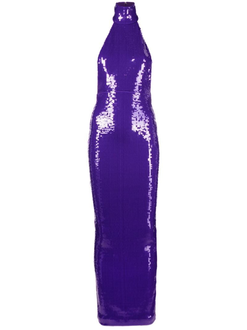 Purple High Neck Sequin Maxi Dress