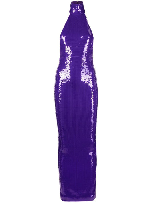 Purple High Neck Sequin Maxi Dress