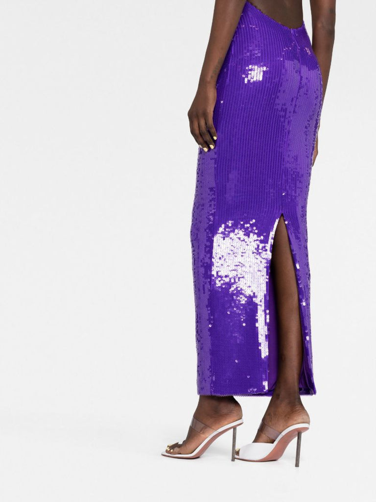 Purple High Neck Sequin Maxi Dress