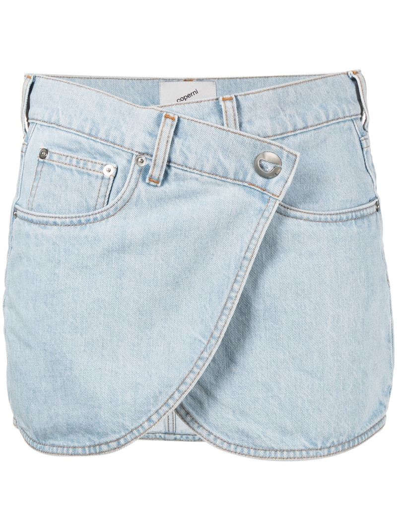 Blue Cotton Denim Wrap Mini Skirt