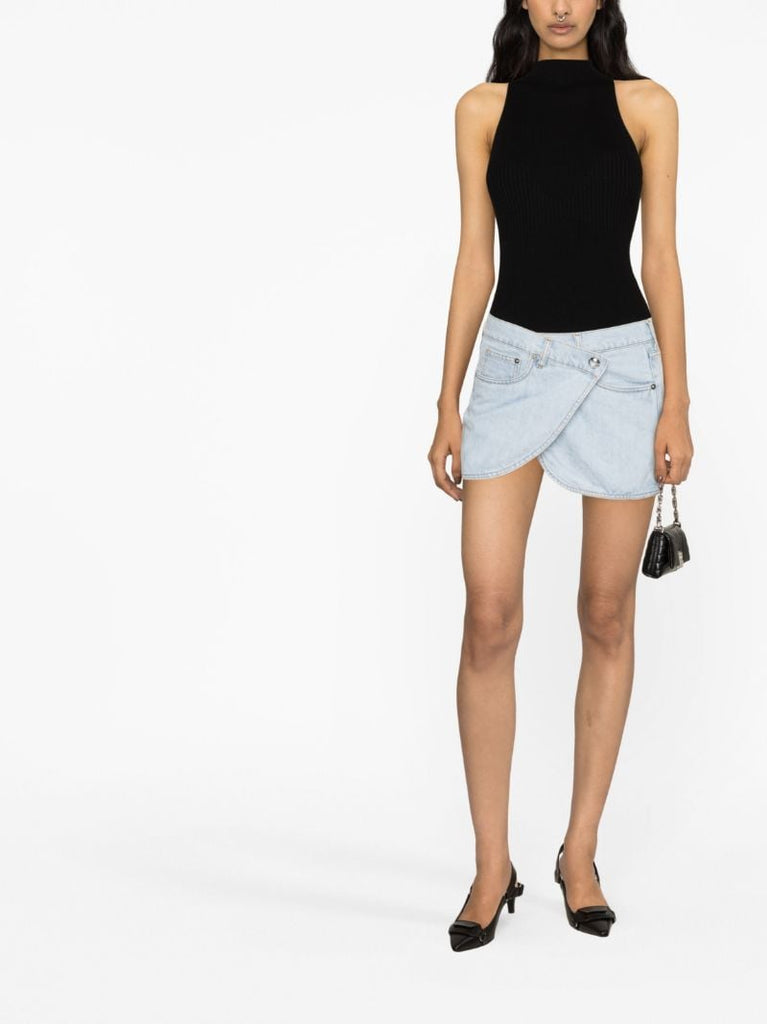 Blue Cotton Denim Wrap Mini Skirt