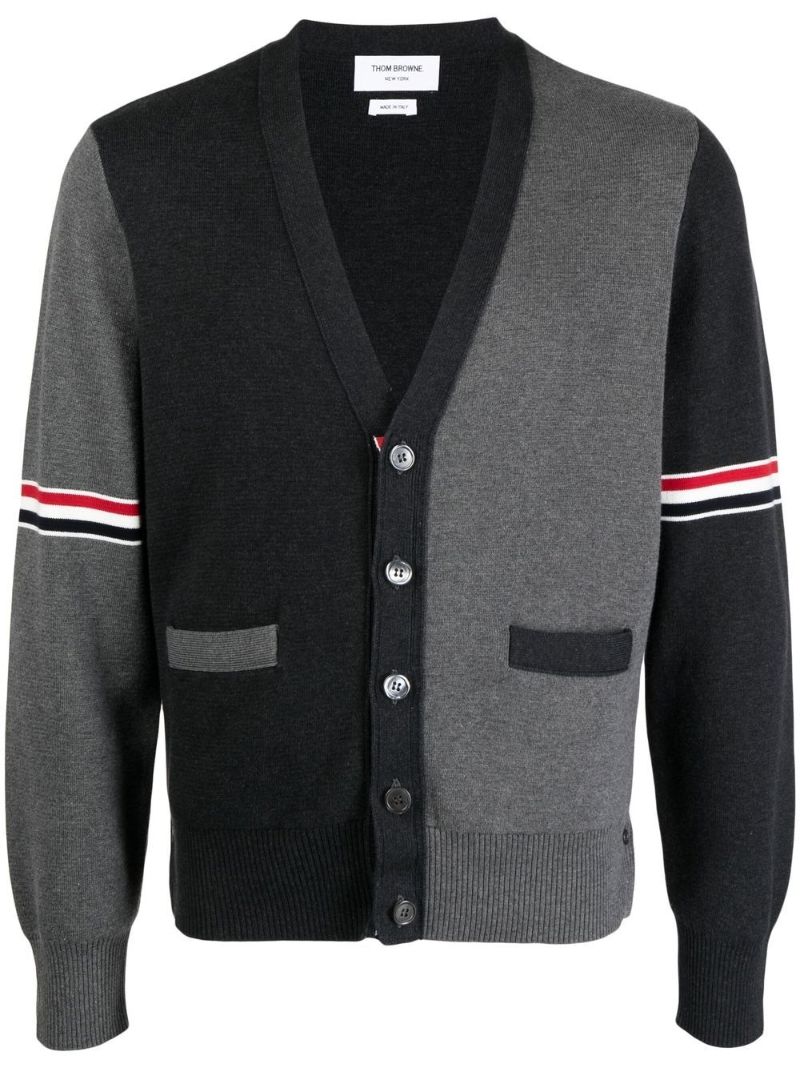 Tonal Grey Panelled Cotton Cardigan