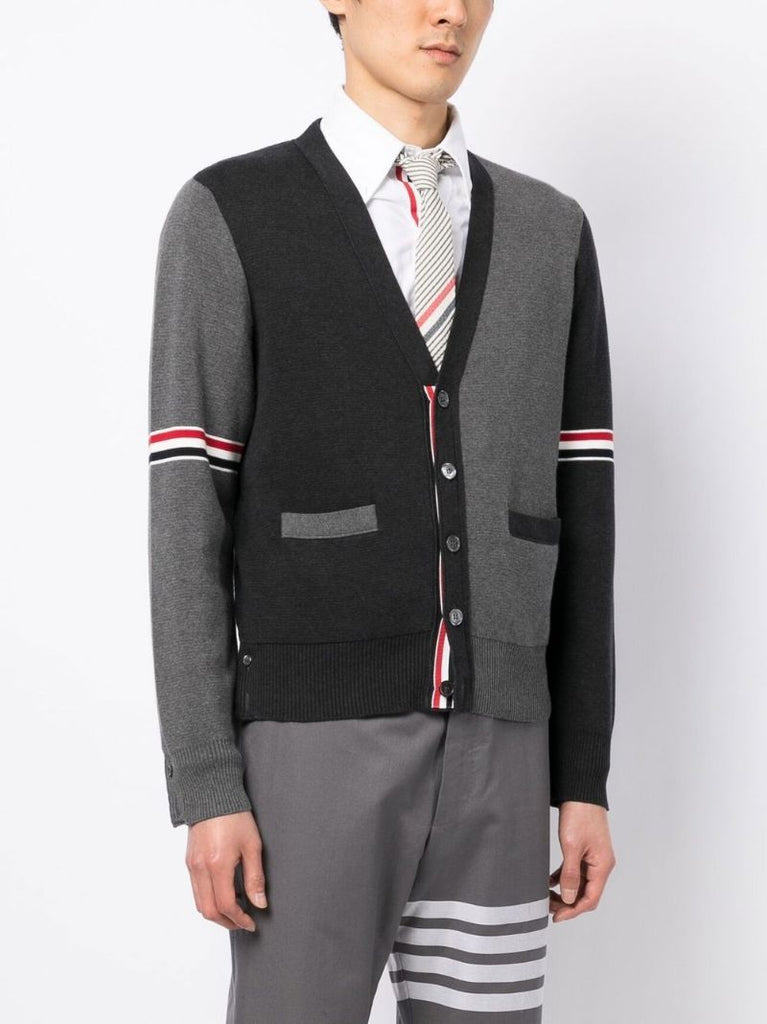 Tonal Grey Panelled Cotton Cardigan