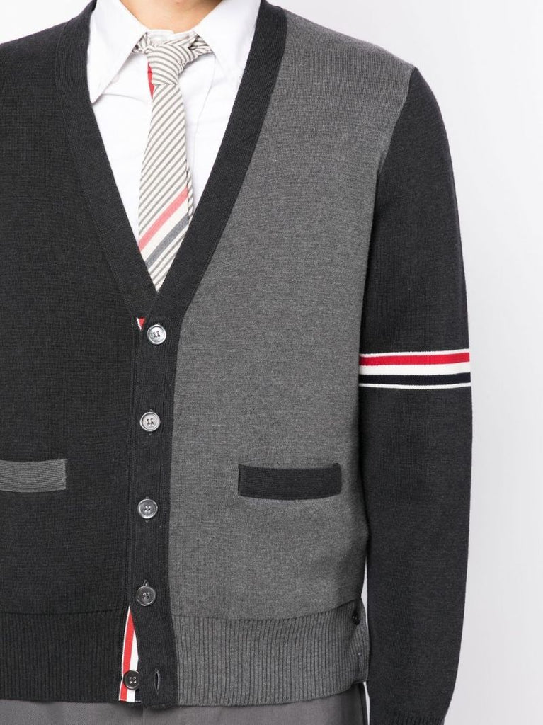 Tonal Grey Panelled Cotton Cardigan