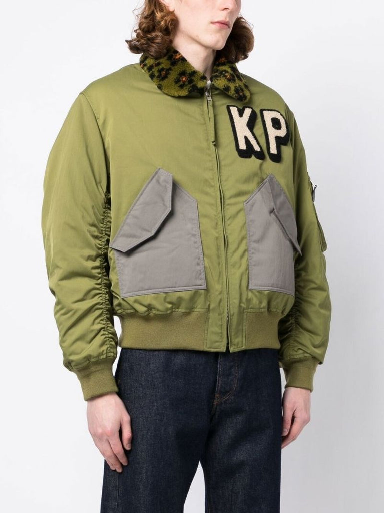 Green Logo Patch Bomber Jacket