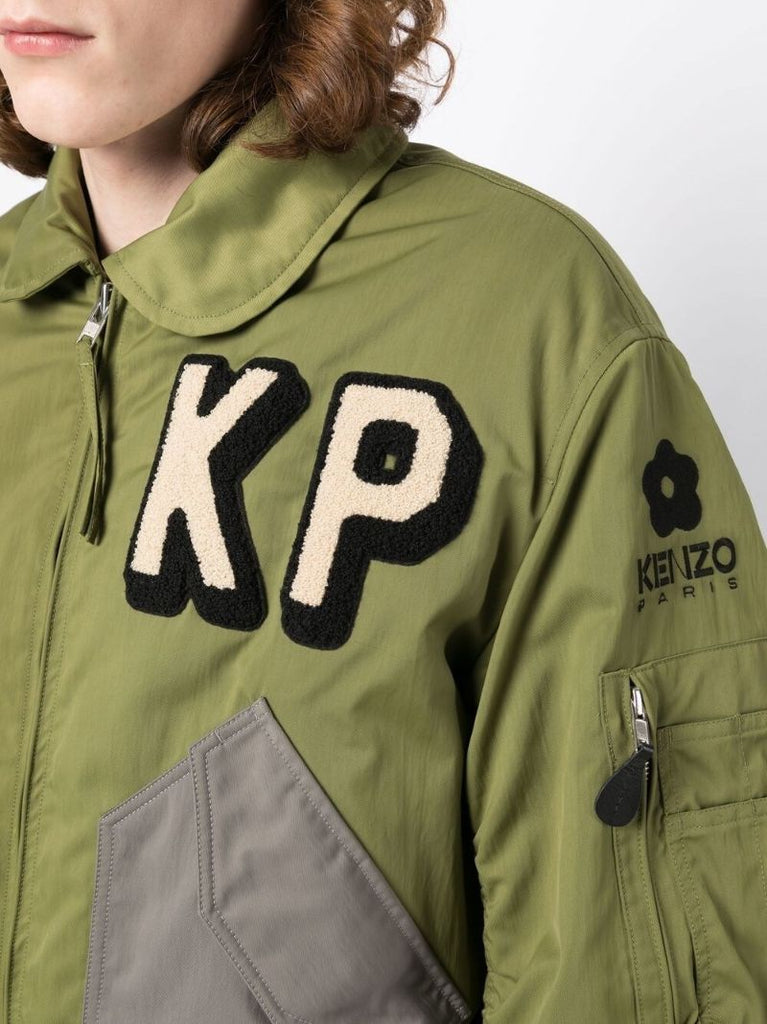 Green Logo Patch Bomber Jacket