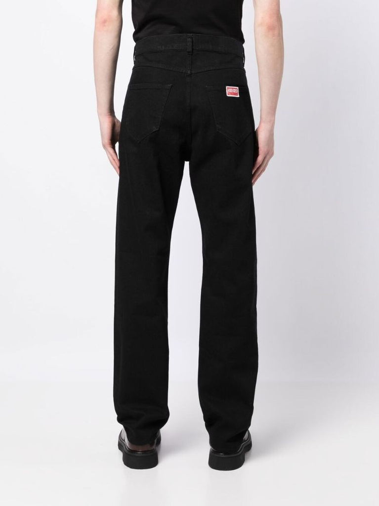 Black Logo Patch Straight-leg Jeans