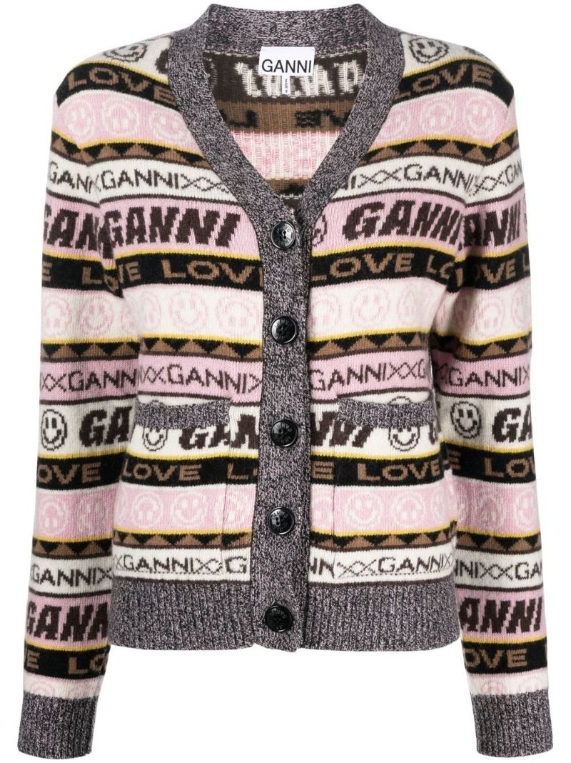 Pink Logo Stripe Knit Cardigan
