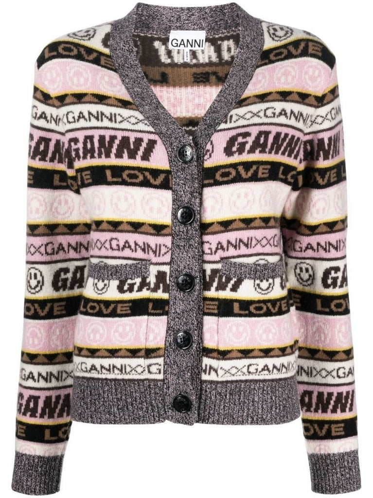 Pink Logo Stripe Knit Cardigan