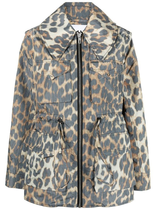 Brown Crispy Shell Leopard Print Jacket