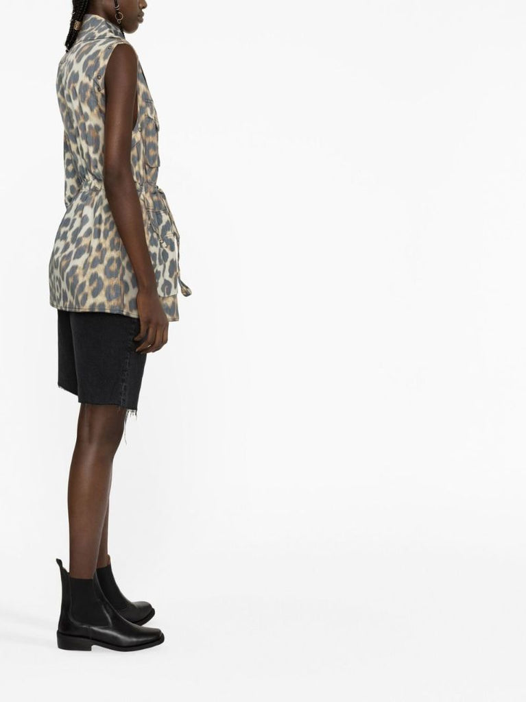 Brown Crispy Shell Leopard Print Jacket