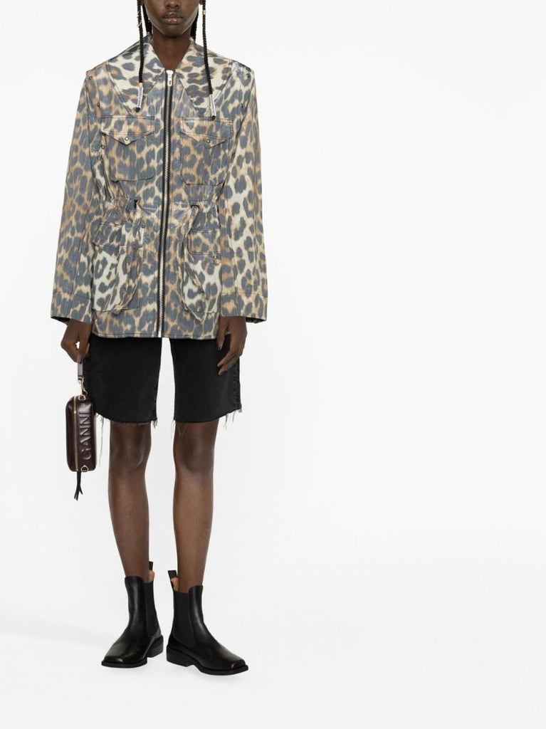 Brown Crispy Shell Leopard Print Jacket