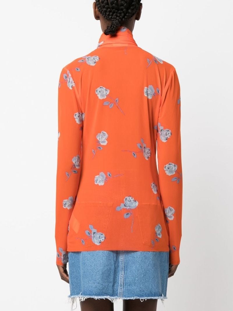 Orange Floral Print Roll-neck Top