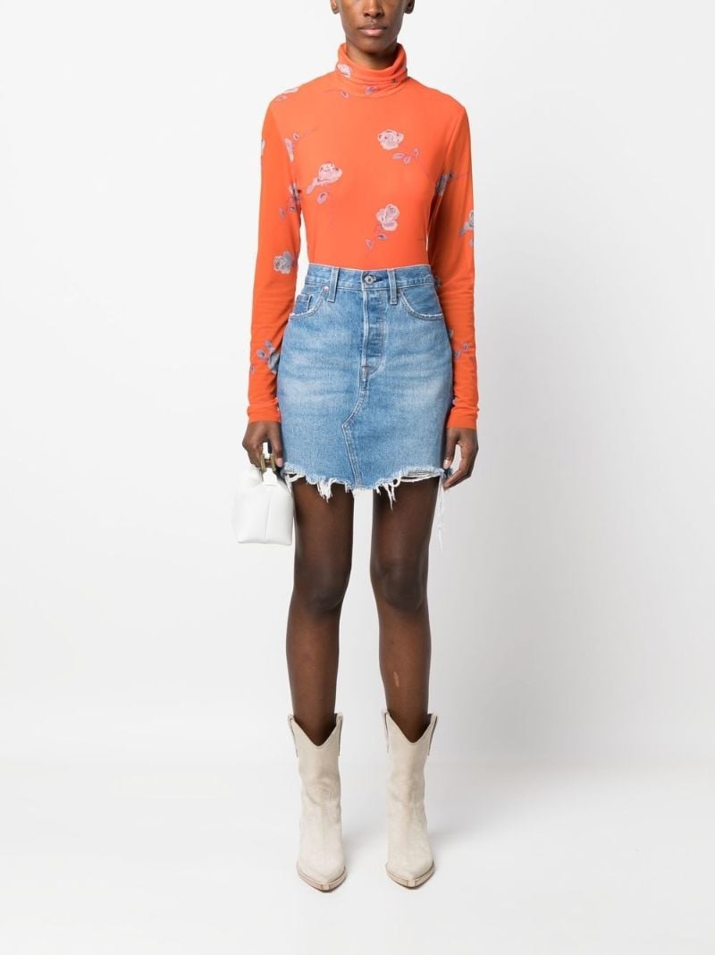 Orange Floral Print Roll-neck Top
