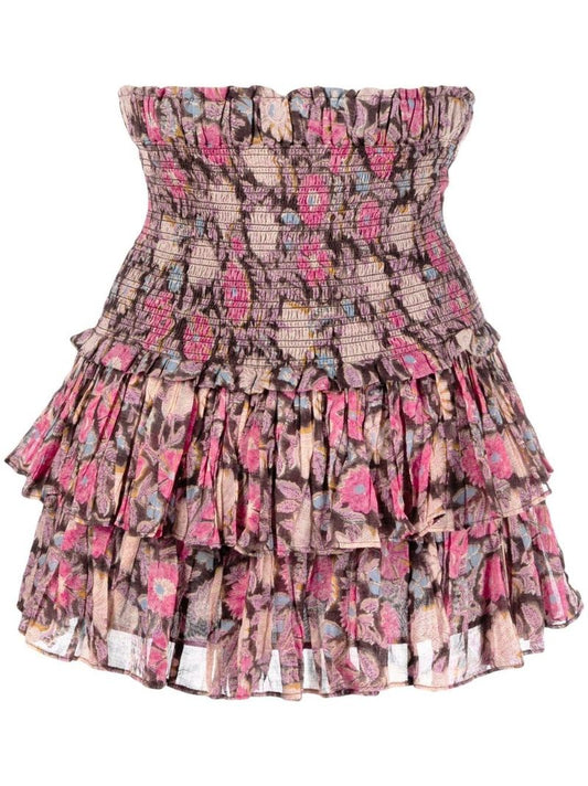 Pink Naomi Floral Print Smocked Mini Skirt