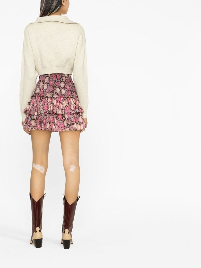 Pink Naomi Floral Print Smocked Mini Skirt