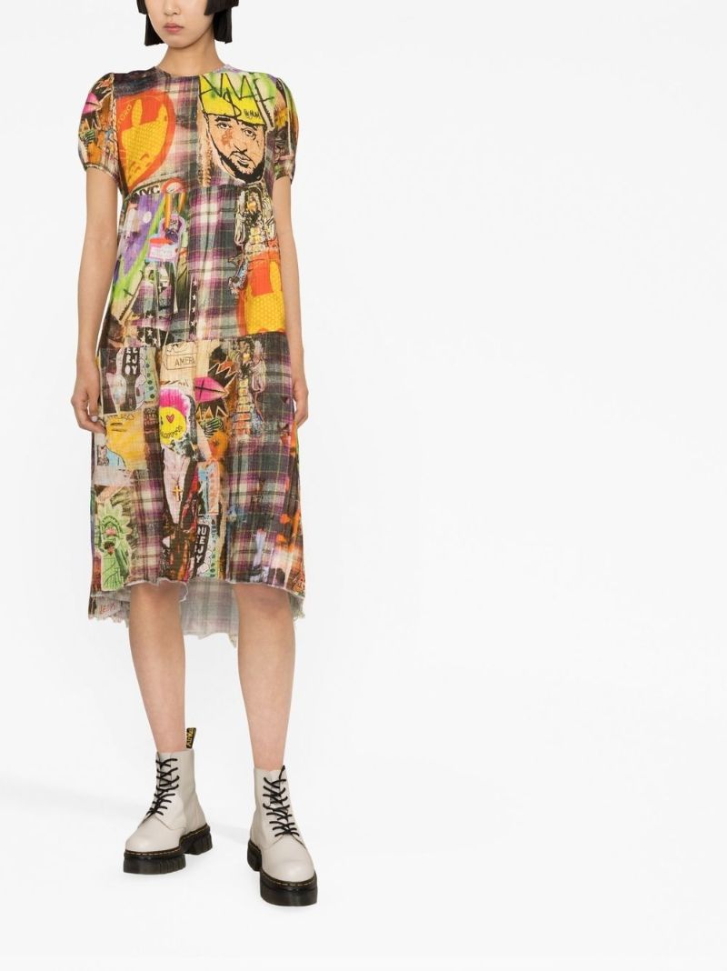 Yellow Graffiti Print Cotton Dress