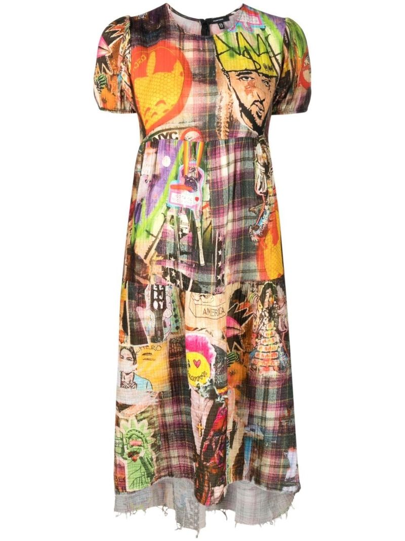 Yellow Graffiti Print Cotton Dress