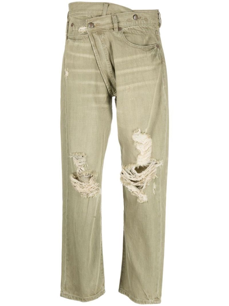Green Distressed Asymmetric Jeans
