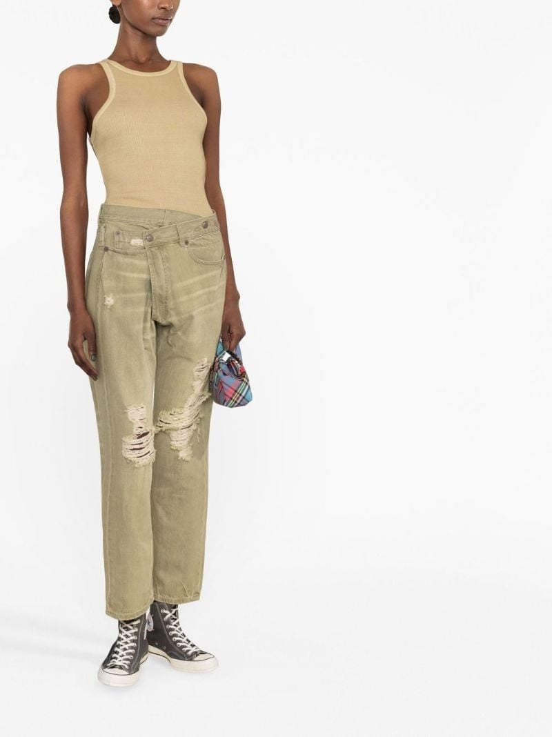 Green Distressed Asymmetric Jeans
