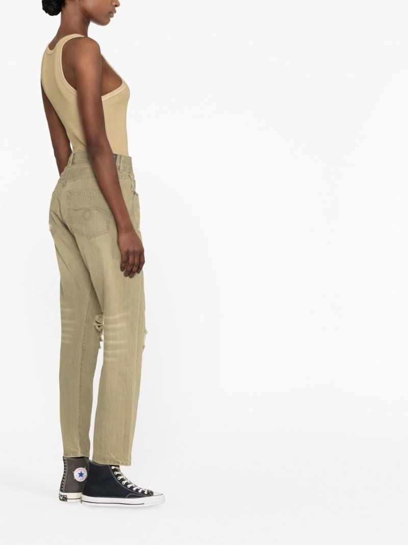 Green Distressed Asymmetric Jeans