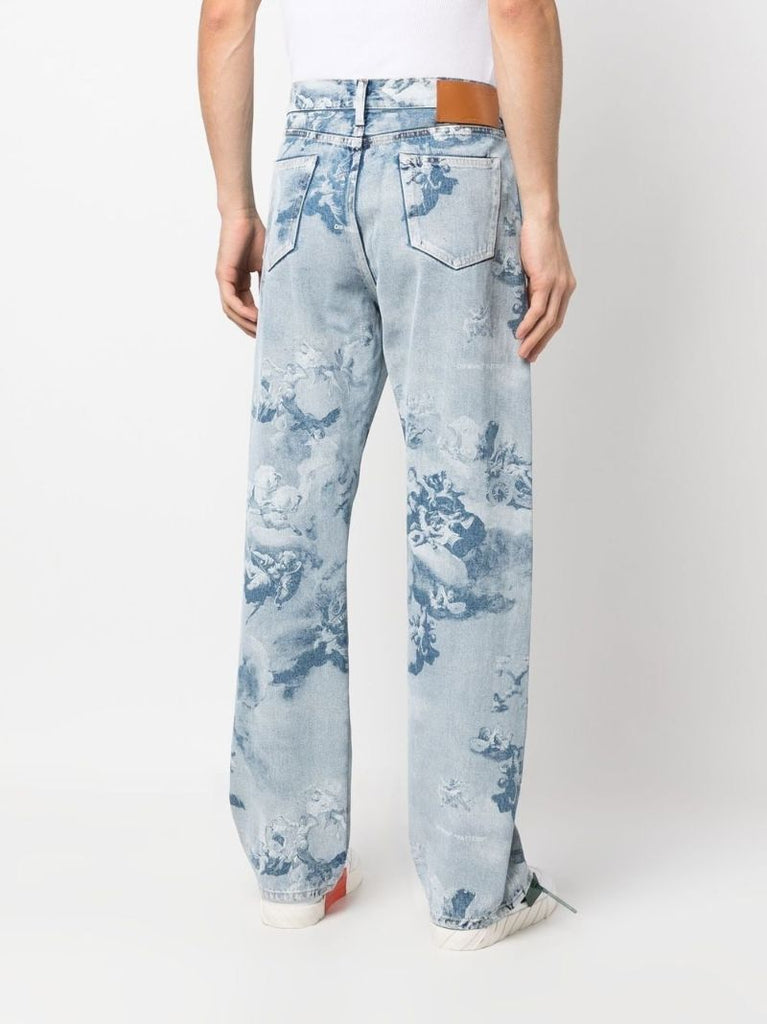 Blue Graphic Print Straight-leg Jeans