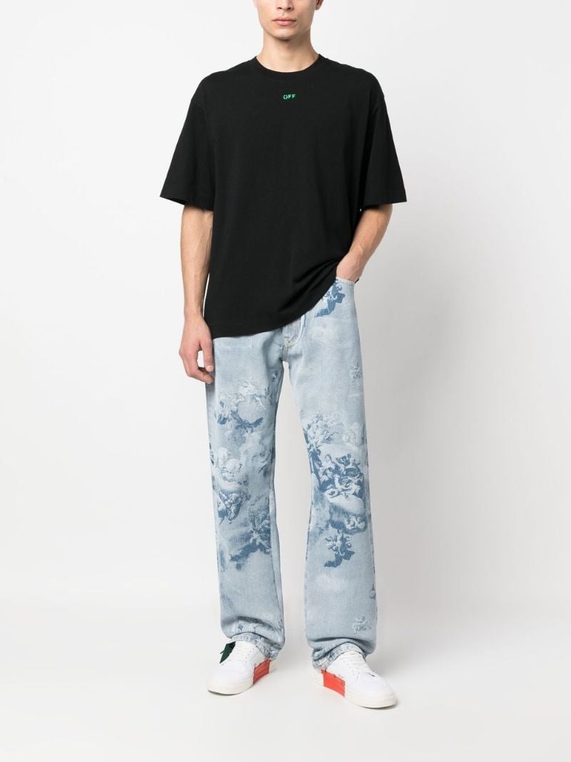 Blue Graphic Print Straight-leg Jeans