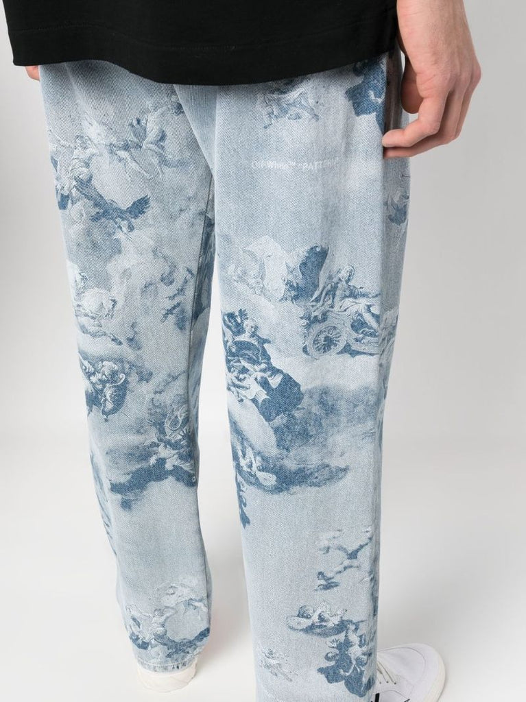 Blue Graphic Print Straight-leg Jeans