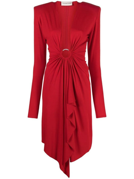 Red Draped U-neck Dress