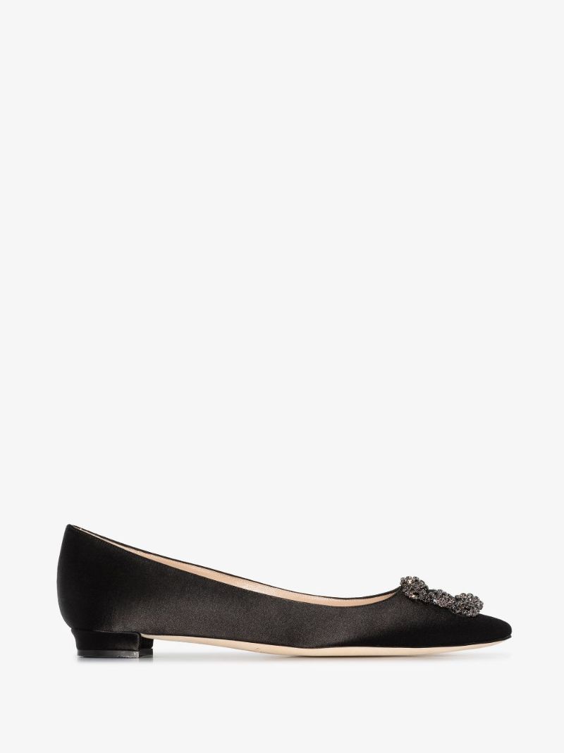 Black Hangisi Crystal Satin Ballet Pumps