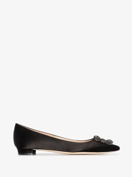 Black Hangisi Crystal Satin Ballet Pumps