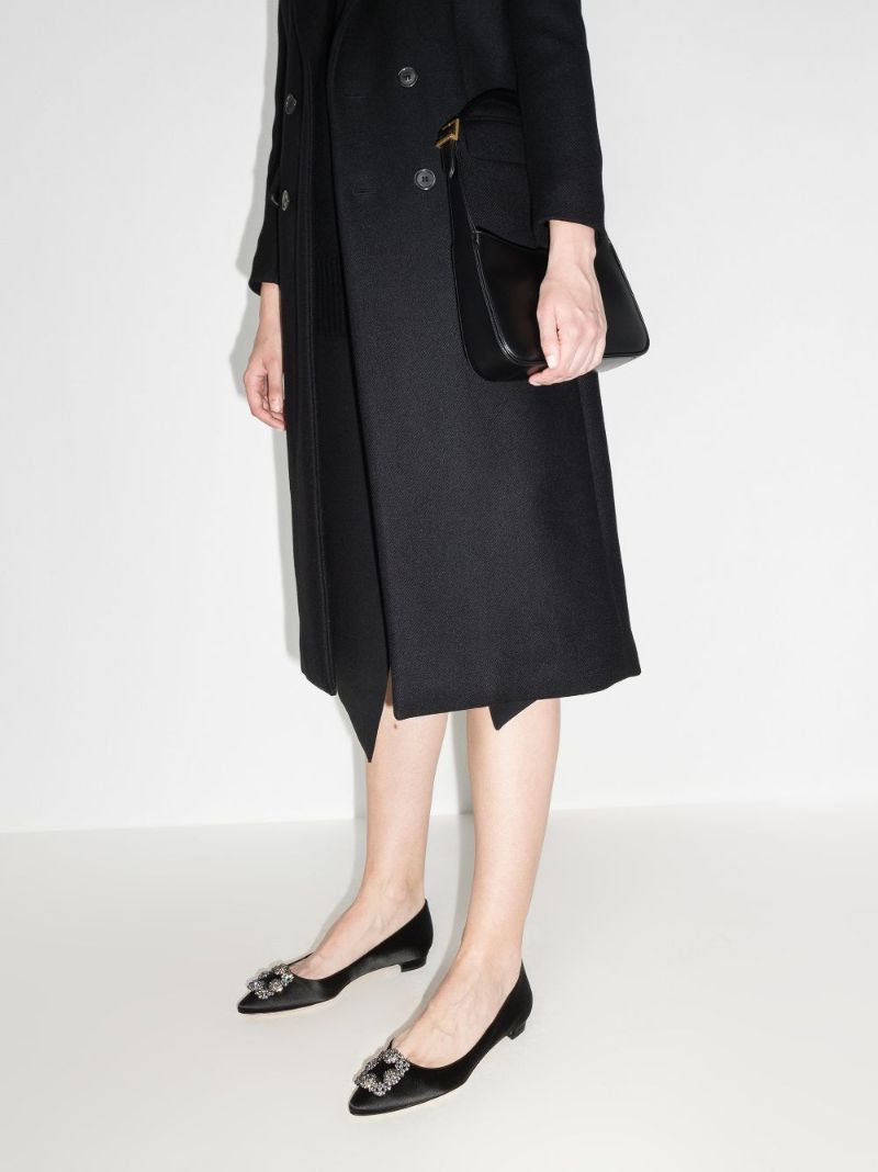 Black Hangisi Crystal Satin Ballet Pumps